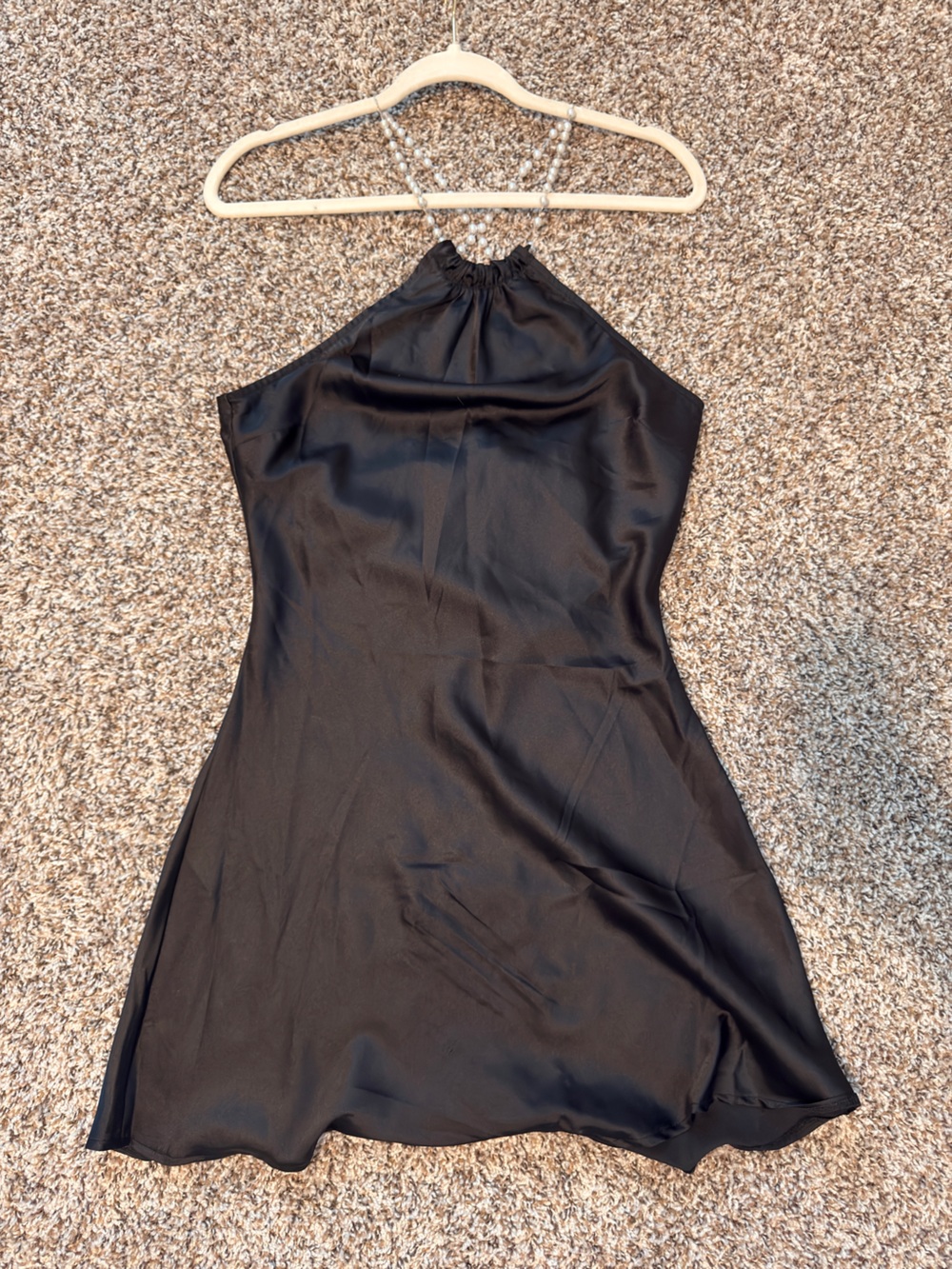 Blue Blush Black Satin Halter Mini Dress